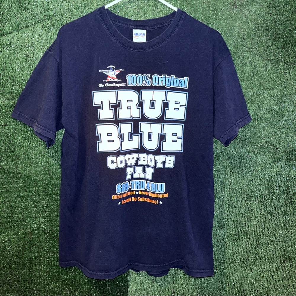 Vintage Y2K Dallas Cowboys True Blue Fan Shirt L Gildan tag TX